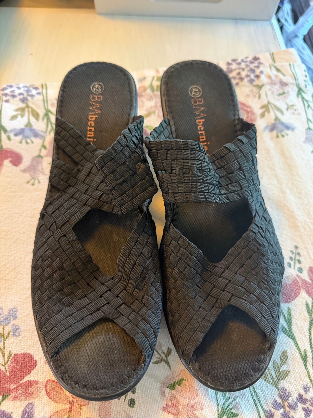 bernie mev. Black Woven Slide Mules